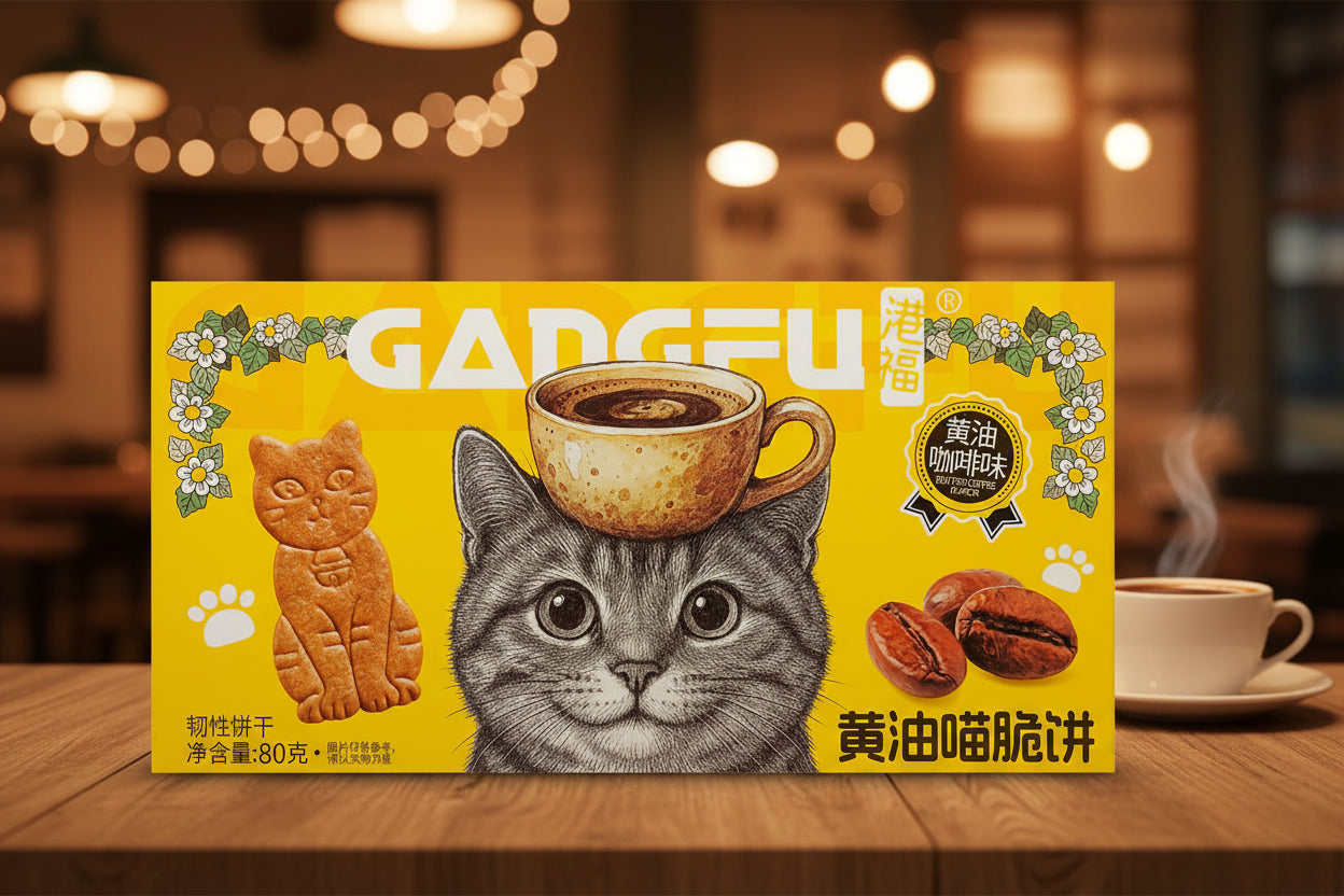 Gangfu Galletas de Gato Sabor Cafe con Mantequilla