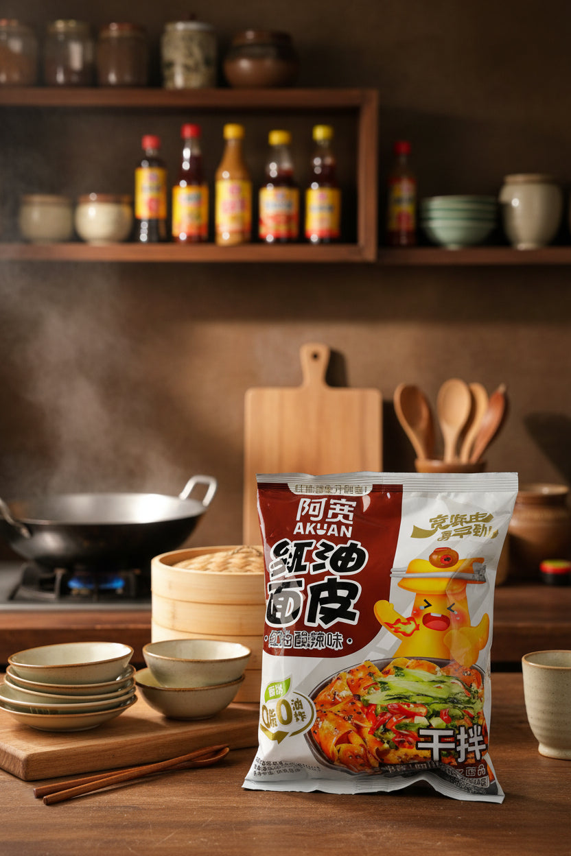 Baijia Akuan piel de fideos en aceite rojo